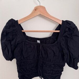 Aritzia Black Ruched Puff Sleeve Blouse